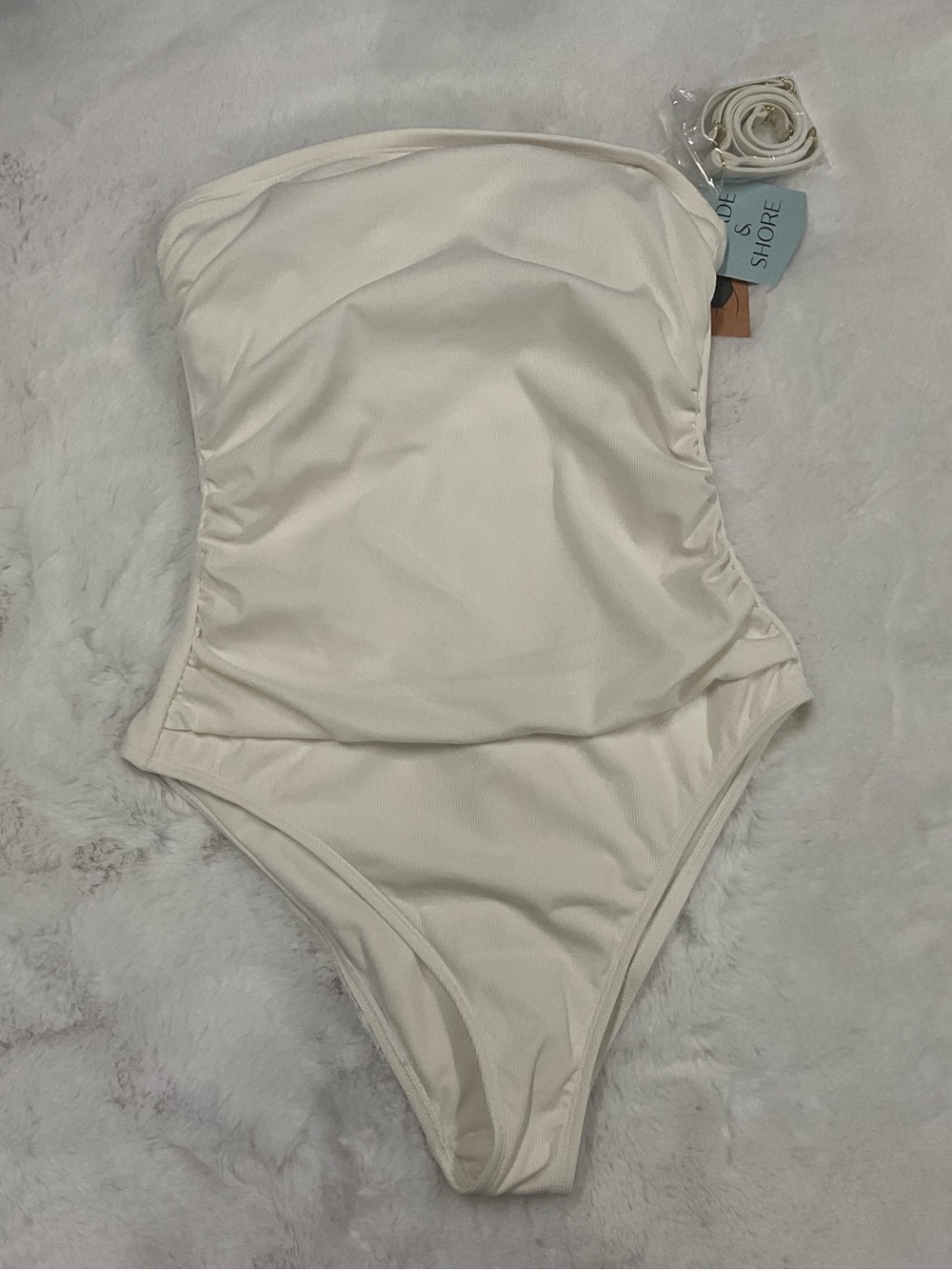 Shade & Shore Cream Strapless Women’s One-Piece Swimsuit with Removable Straps